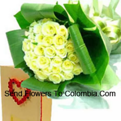 Ramalhete de 50 rosas amarelas com um cartão de saudação grátis