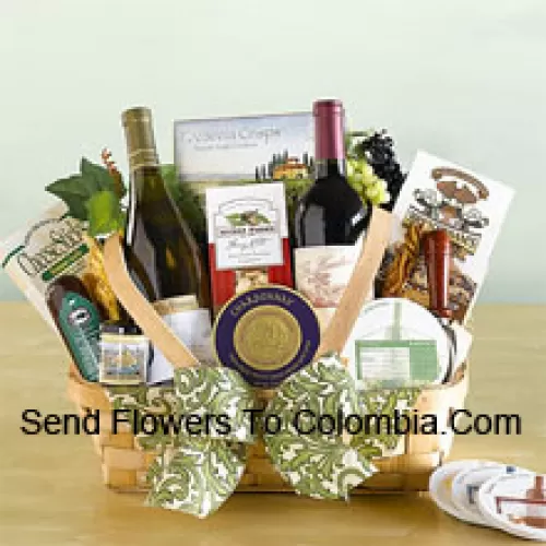 Este cesto de presente do Dia dos Pais inclui dois vinhos tinto da Califórnia, queijo, bolachas crocantes, pistaches, nozes, salame, biscoitos com gotas de chocolate, mostarda miniatura do Vale de Napa e um conjunto de porta-copos, juntamente com um espalhador de queijo de lembrança. (O conteúdo do cesto, incluindo o vinho, pode variar de acordo com a estação e o local de entrega. Em caso deindisponibilidade de um determinado produto, substituiremos o mesmo por um produto de valor igual ou superior)